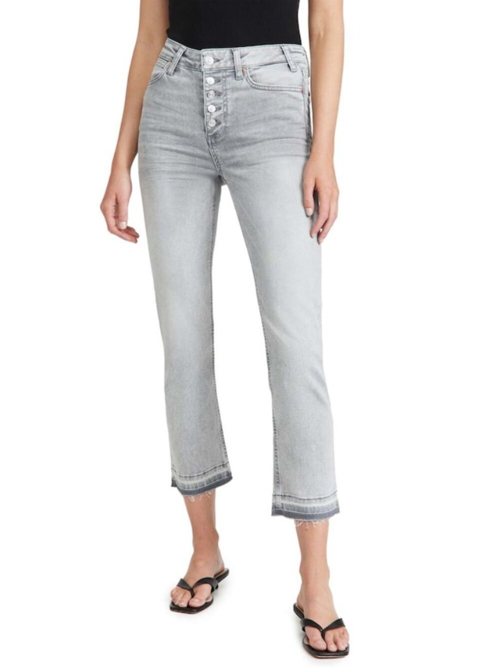 Paige - Cindy Crop Straight Leg Jeans - Faded Asphalt Gray - Button Fly (26)